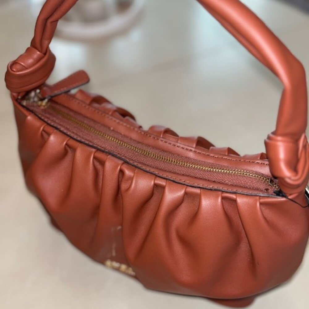 GUESS Los Angeles Small Satchel Faux Leather Cognac color Hand bag-NEW - Picture 3 of 13